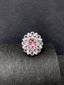 14K GOLD 4.64 CTW VIVID PINK NATURAL MORGANITE & SAPPHIRE RING