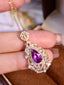 14K GOLD 2.48 CTW VIVID PURPLE NATURAL SAPPHIRE & DIAMOND PENDANT