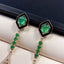 14K GOLD 8.19 CTW VIVID GREEN NATURAL EMERALD & EMERALD EARRINGS