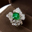 14K GOLD 4.43 CTW VIVID GREEN NATURAL EMERALD & DIAMOND RING