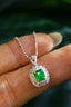 14K GOLD 0.92 CTW VIVID GREEN NATURAL EMERALD & DIAMOND PENDANT