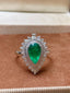 14K GOLD 3.36 CT NATURAL EMERALD & SAPPHIRE & DIAMOND RING