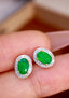 14K GOLD 1.10 CTW VIVID GREEN NATURAL EMERALD & DIAMOND EARRINGS