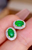 14K GOLD 1.10 CTW VIVID GREEN NATURAL EMERALD & DIAMOND EARRINGS