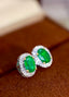 14K GOLD 1.10 CTW VIVID GREEN NATURAL EMERALD & DIAMOND EARRINGS