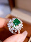 14K GOLD 3.45 CTW NATURAL EMERALD & DIAMOND RING