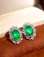 14K GOLD 4.15 CTW VIVID GREEN NATURAL EMERALD & DIAMOND EARRINGS