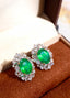 14K GOLD 4.15 CTW VIVID GREEN NATURAL EMERALD & DIAMOND EARRINGS