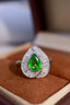 14K GOLD 1.93 CTW VIVID GREEN NATURAL TSAVORITE & DIAMOND RING