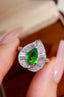 14K GOLD 1.93 CTW VIVID GREEN NATURAL TSAVORITE & DIAMOND RING