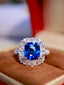 14K GOLD 3.74 CTW VIVID BLUE NATURAL SAPPHIRE & DIAMOND RING