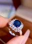 14K GOLD 3.74 CTW VIVID BLUE NATURAL SAPPHIRE & DIAMOND RING