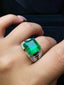 14K GOLD 4.59 CT VIVID GREEN NATURAL EMERALD & DIAMOND RING