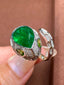 14K GOLD 3.63 CT VIVID GREEN NATURAL EMERALD & DIAMOND & TSAVORITE RING