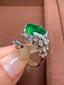 14K GOLD 3.63 CT VIVID GREEN NATURAL EMERALD & DIAMOND & TSAVORITE RING