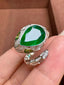 14K GOLD 3.63 CT VIVID GREEN NATURAL EMERALD & DIAMOND & TSAVORITE RING