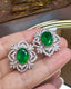 14K GOLD 6.89 CTW VIVID GREEN NATURAL EMERALD & DIAMOND EARRINGS