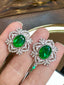 14K GOLD 6.89 CTW VIVID GREEN NATURAL EMERALD & DIAMOND EARRINGS