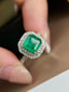 14K GOLD 1.50 CT VIVID GREEN NATURAL EMERALD & DIAMOND RING