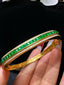 14K GOLD 3.72 CTW VIVID GREEN NATURAL EMERALD & DIAMOND BANGLE