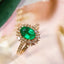 14K GOLD 1.56 CTW VIVID GREEN NATURAL EMERALD & DIAMOND RING