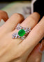 14K GOLD 3.19 CTW VIVID GREEN NATURAL EMERALD & DIAMOND RING