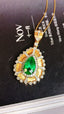 14K GOLD 2.16 CTW VIVID GREEN NATURAL EMERALD & DIAMOND PENDANT