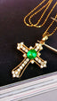 14K GOLD 0.91 CTW VIVID GREEN NATURAL EMERALD & DIAMOND PENDANT