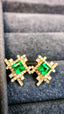 14K GOLD 0.75 CTW VIVID GREEN NATURAL EMERALD & DIAMOND EARRINGS