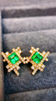 14K GOLD 0.75 CTW VIVID GREEN NATURAL EMERALD & DIAMOND EARRINGS