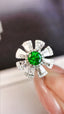 14K GOLD 0.94 CTW VIVID GREEN NATURAL EMERALD & DIAMOND RING