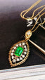 14K GOLD 0.78 CTW VIVID GREEN NATURAL EMERALD & DIAMOND PENDANT