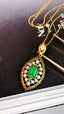 14K GOLD 0.78 CTW VIVID GREEN NATURAL EMERALD & DIAMOND PENDANT