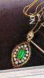 14K GOLD 0.78 CTW VIVID GREEN NATURAL EMERALD & DIAMOND PENDANT