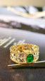 14K GOLD 0.39 CTW VIVID GREEN NATURAL EMERALD & DIAMOND RING