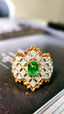 14K GOLD 0.72 CTW VIVID GREEN NATURAL EMERALD & DIAMOND RING