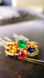 14K GOLD 1.08 CTW VIVID GREEN NATURAL EMERALD & SAPPHIRE & RUBY & DIAMOND RING