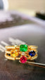 14K GOLD 1.08 CTW VIVID GREEN NATURAL EMERALD & SAPPHIRE & RUBY & DIAMOND RING