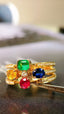 14K GOLD 1.08 CTW VIVID GREEN NATURAL EMERALD & SAPPHIRE & RUBY & DIAMOND RING