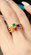 14K GOLD 1.08 CTW VIVID GREEN NATURAL EMERALD & SAPPHIRE & RUBY & DIAMOND RING