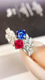 14K GOLD 0.96 CTW NATURAL RUBY & SAPPHIRE & DIAMOND RING