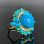 14K GOLD 8.6 CTW NATURAL BLUE TURQUOISE & DIAMOND RING