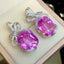 14k Gold 39.2 Ct Natural Kunzite & Diamond & Sapphire Earrings