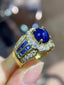 18K GOLD 4.67 CTW HEATED SAPPHIRE & DIAMOND RING