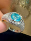 14K White Gold 1.3 CT Natural Paraiba & Diamond Ring
