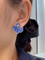 14K White Gold 0.6 CT Natural Sapphire & Diamond Earrings