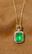 14K GOLD 0.92 CTW VIVID GREEN NATURAL EMERALD & DIAMOND PENDANT