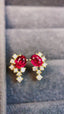 14K GOLD 0.90 CTW VIVID RED NATURAL RUBY & DIAMOND EARRINGS