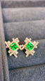 14K GOLD 0.75 CTW VIVID GREEN NATURAL EMERALD & DIAMOND EARRINGS